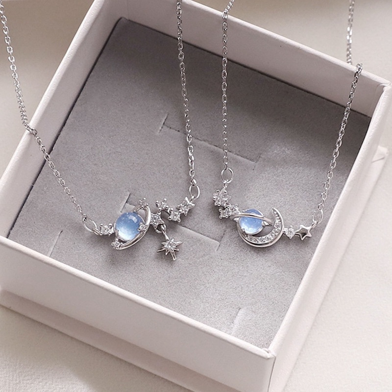 Kalung Choker Liontin Planet Bintang Bulan Warna Silver Untuk Wanita