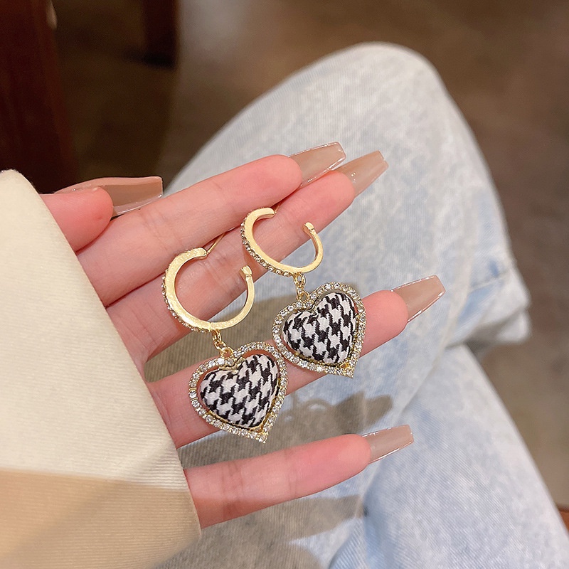 Anting Tusuk Sterling silver 925 Desain Houndstooth Mewah Untuk Wanita