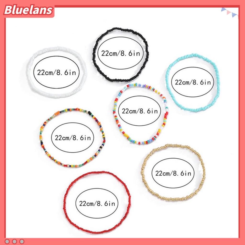 7 Pcs Gelang Kaki Manik-Manik Bulat Handmade Gaya Bohemian Untuk Wanita