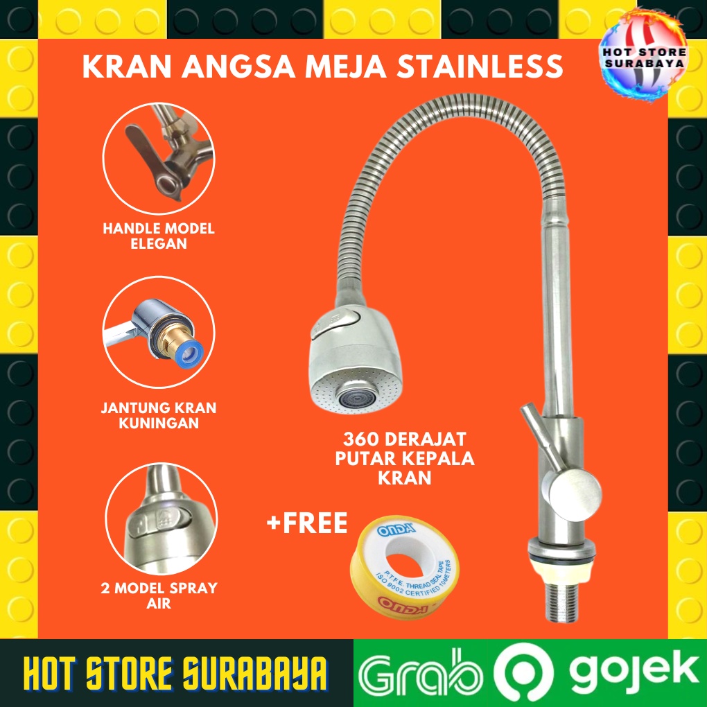 KRAN ANGSA CUCI PIRING STAINLESS SINK SHOWER WASTAFEL LEHER ANGSA FLEKSIBEL / FLEXIBLE 1/2 INCH MEJA ASLI PREMIUM