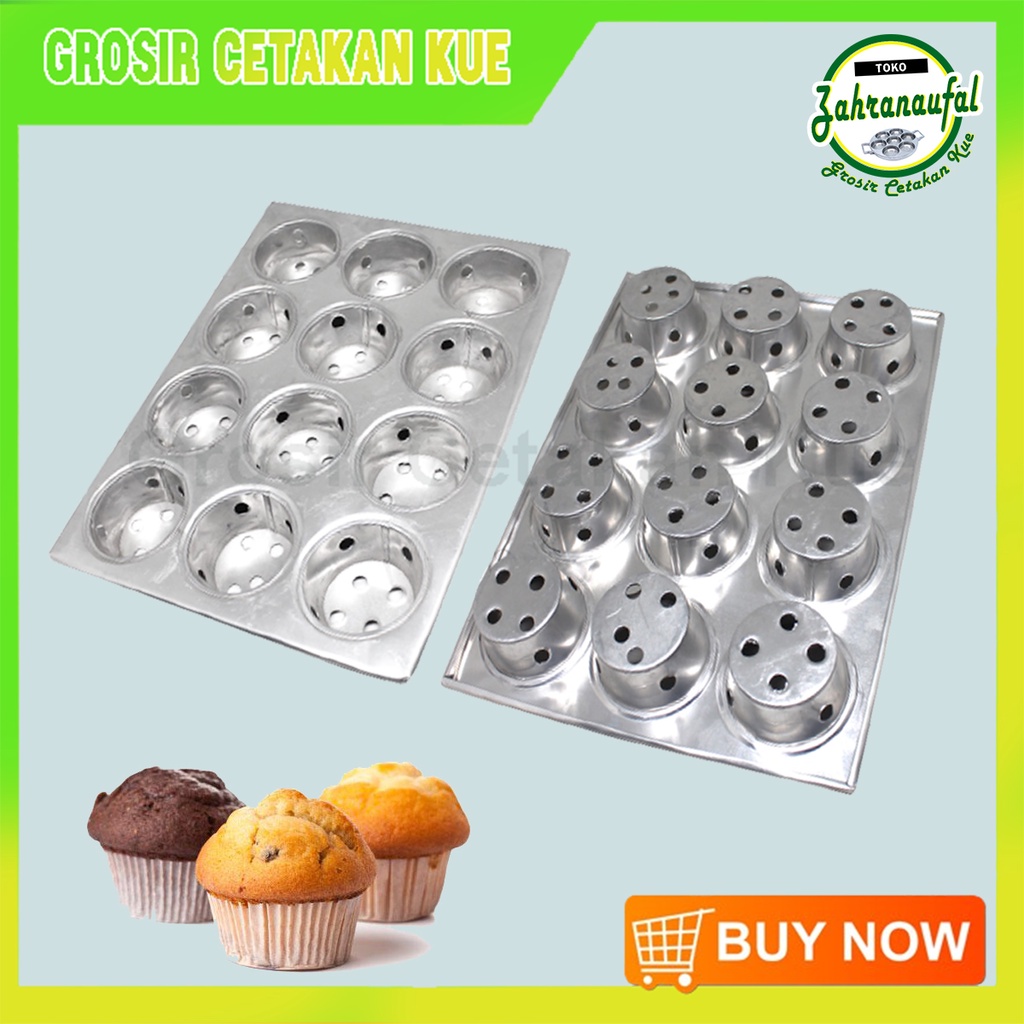 LOYANG CUP CAKE MUFFIN ISI 12 / KUKUS / KUE SUS MOTIF LUBANG BAHAN ALUMUNIUM