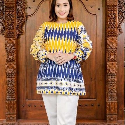 Terlaris Batik zigzag kuning blouse batik wanita jumbo batik warna kuning baju batik wanita