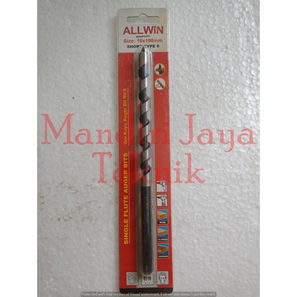 Mata Bor Kayu Spiral Pendek Auger Wood Bit Drill 10mm x 190mm ALLWIN