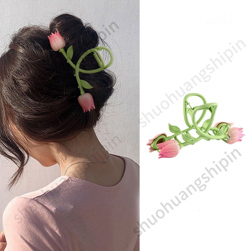 Jepit Rambut Bentuk Bunga Tulip Bahan Metal Gaya Jepang Korea