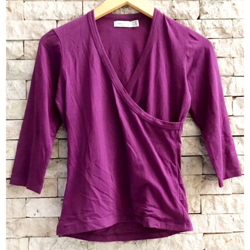 PRELOVED ZARA V NECK 3/4 SLEEVE WOMAN ORIGINAL - ATASAN BLOUSE WANITA ORI