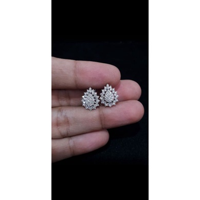 giwang jepit tetes air terbaru emas putih full berlian