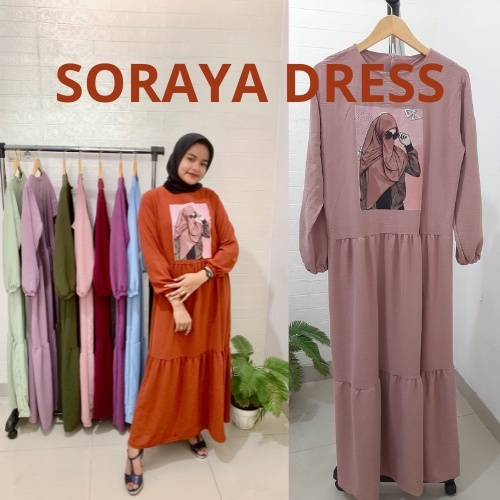 GAMIS WANITA SORAYA DRESS WANITA GAMIS BAHAN CRINKLE APLIKASI SABLON GAMIS CRINKLE WANITA TERBARU 2023 KEKINIAN / DRESS WANITA APLIKASI SABLON / MAXI DRESS JUMBO LENGAN PANJANG / BAJU MUSLIM WANITA MODERN