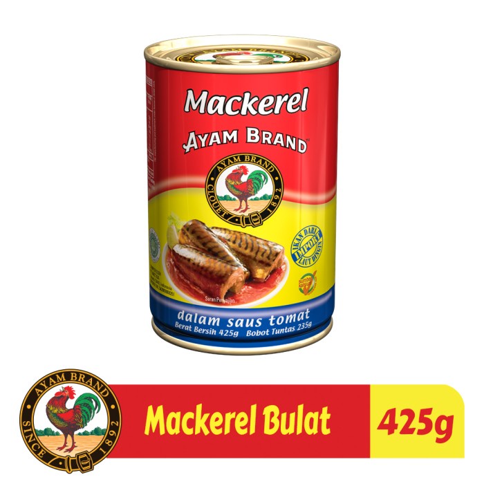 

Ikan Kaleng Paket 24 Pcs Mackerel Kaleng Saus Tomat Ayam Brand 425Gr
