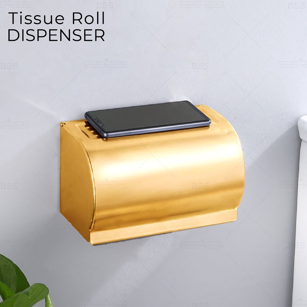 Tissue Roll Dispenser Tempat Tissue Gulung Gold Stainless Kotak Tisu Roll Paper Box dengan Tatakan HP