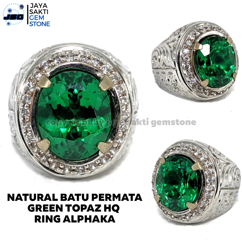 Natural Batu Permata Green Topaz Ring Alpaka German HQ GT04