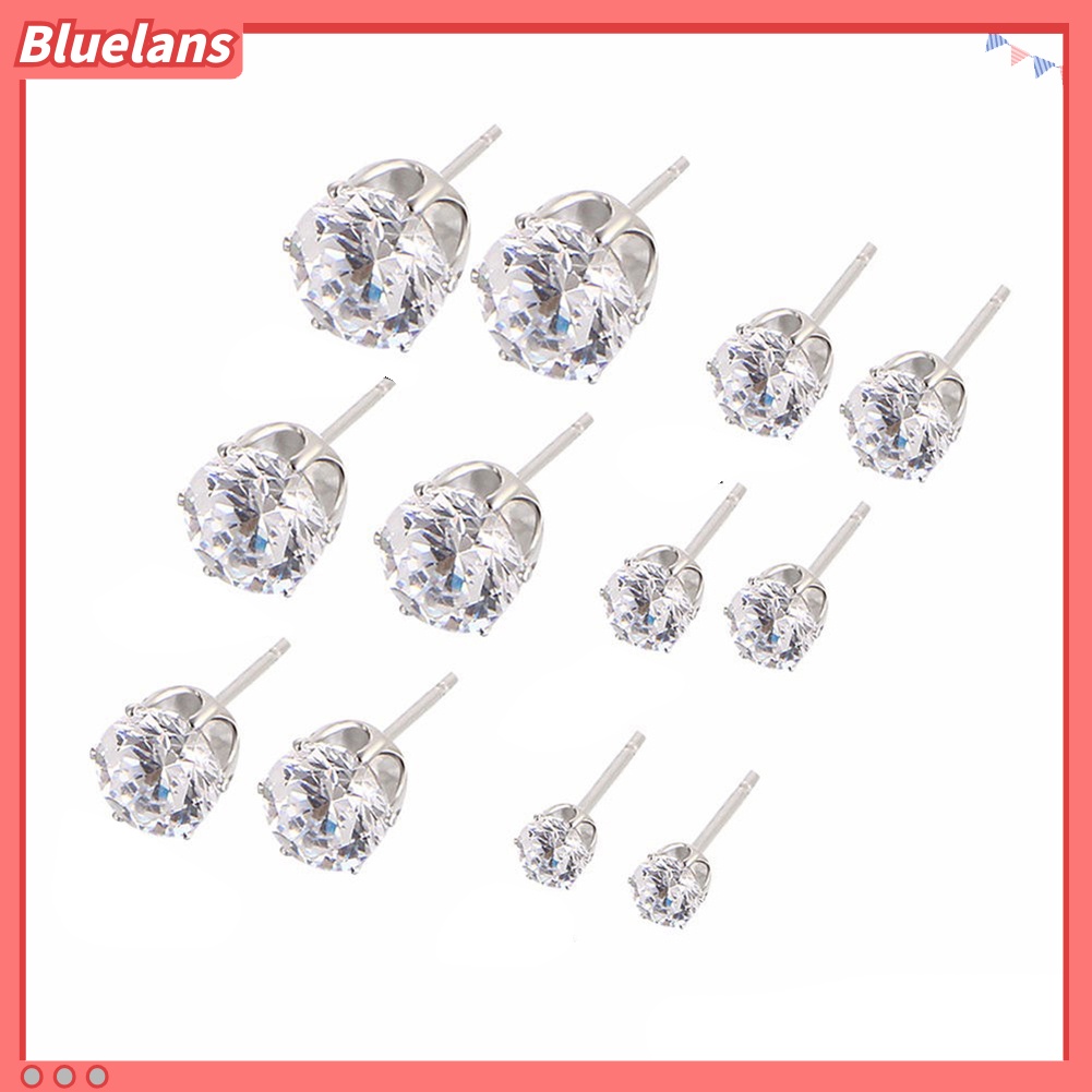 Bluelans 6Pairs Women Jewelry Round Cubic Zirconia CZ Crown Ear Stud Earrings Xmas Gift
