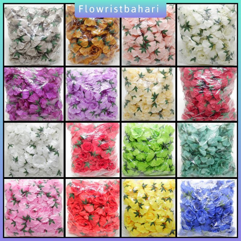 Rose Tanpa Tangkai Isi 100 Pcs Bunga mawar mak artificial Kepala mawar Kuntum mawar
