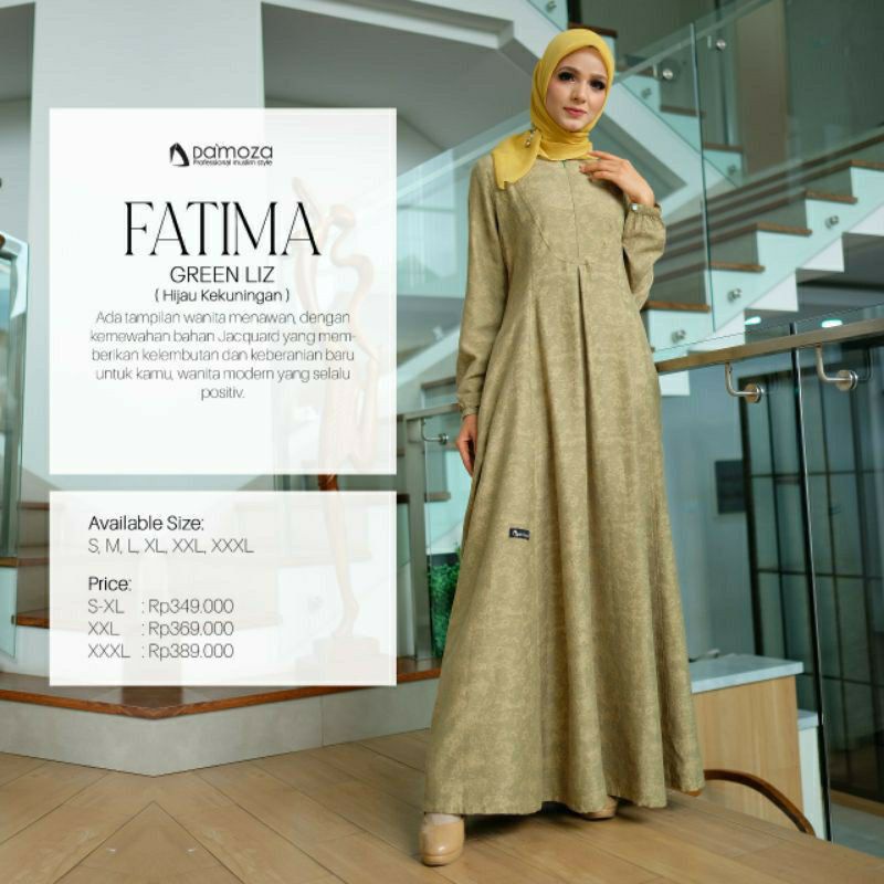 [Original] Baju Gamis Wanita Muslim Damoza Fatima Green Motif Terbaru Bahan Katun Premium