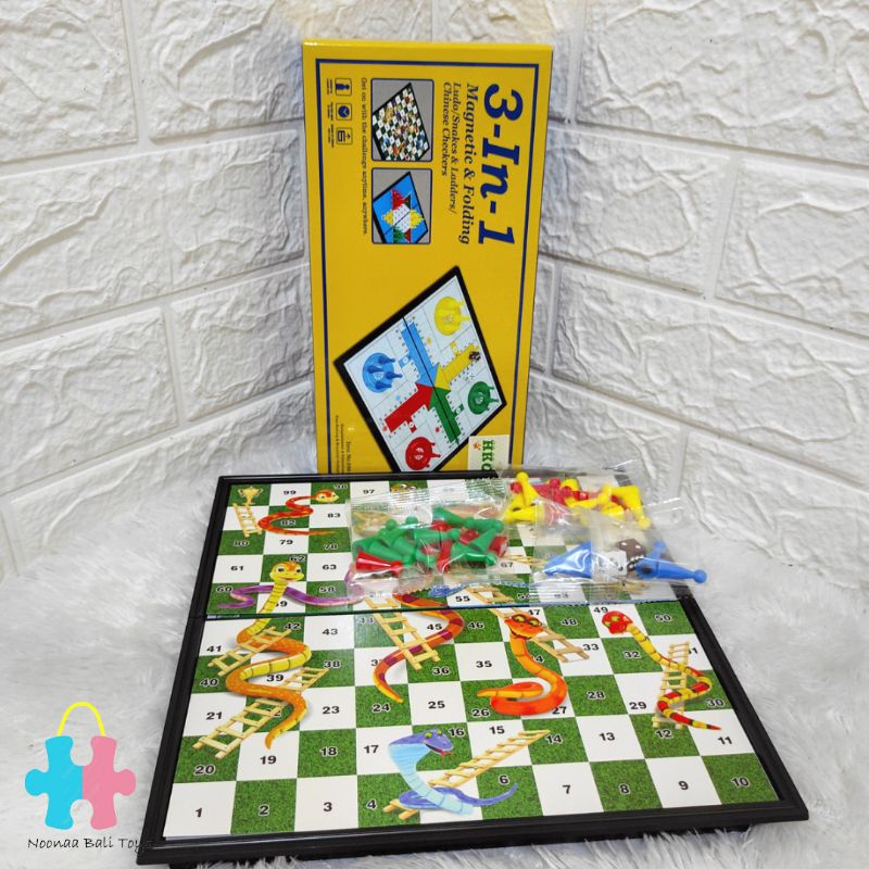 3 in 1 Board Game Ular Tangga Ludo Checkers Halma
