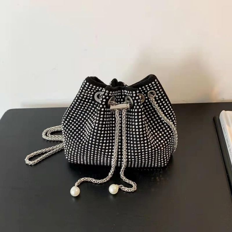 BQJ3541  TAS SERUT TERBARU TAS WANITA MANIK MANIK PERMATA SILVER HITAM