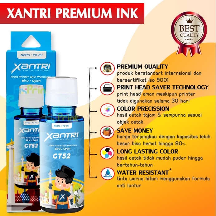 Tinta Premium Merk Xantri GT53 GT52 90ml, All In One Ink Tank 115 310 315 319 350 415 419 410 Smart Tank 450 510 550 610