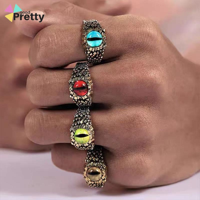 Cincin Pria keren Desain cincin adjustable Mata Merah Bahan Metal Gaya Retro Punk Rock cincin batu akik Untuk Pesta Motor - PD