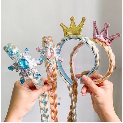 Bando Anak Rambut Wig Kepang  Princess Elsa Frozen / Bandana Anak MAHKOTA  SKU A37