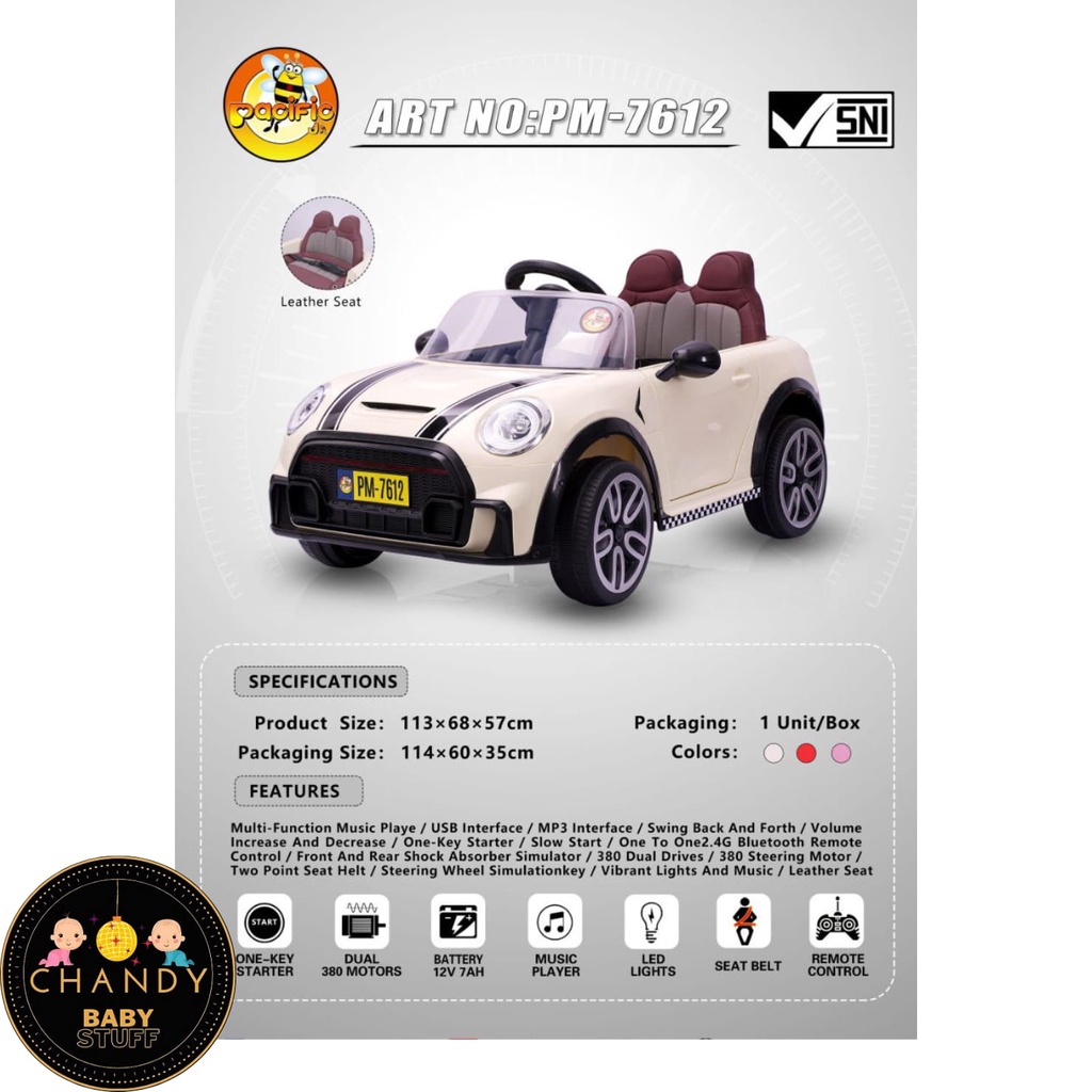 MAINAN MOBIL AKI ANAK MINI COOPER DENGAN REMOTE CONTROL PM - 7612