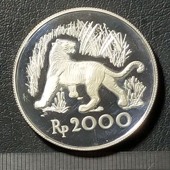 UANG KOIN KUNO 2000 HARIMAU WWF SILVER COIN PROOF TAHUN 1974