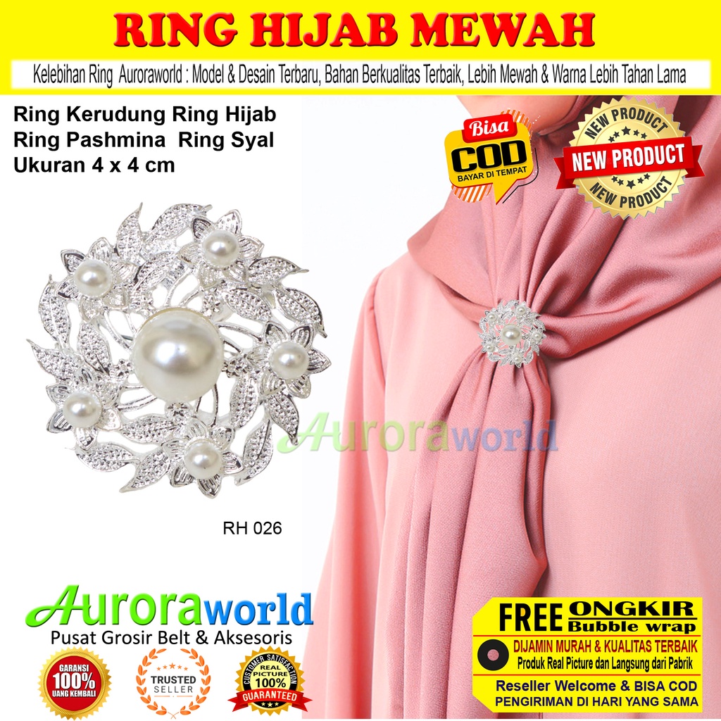 Auroraworld Ring Kerudung Ring Hijab Ring Syal Mutiara Berlian Mewah