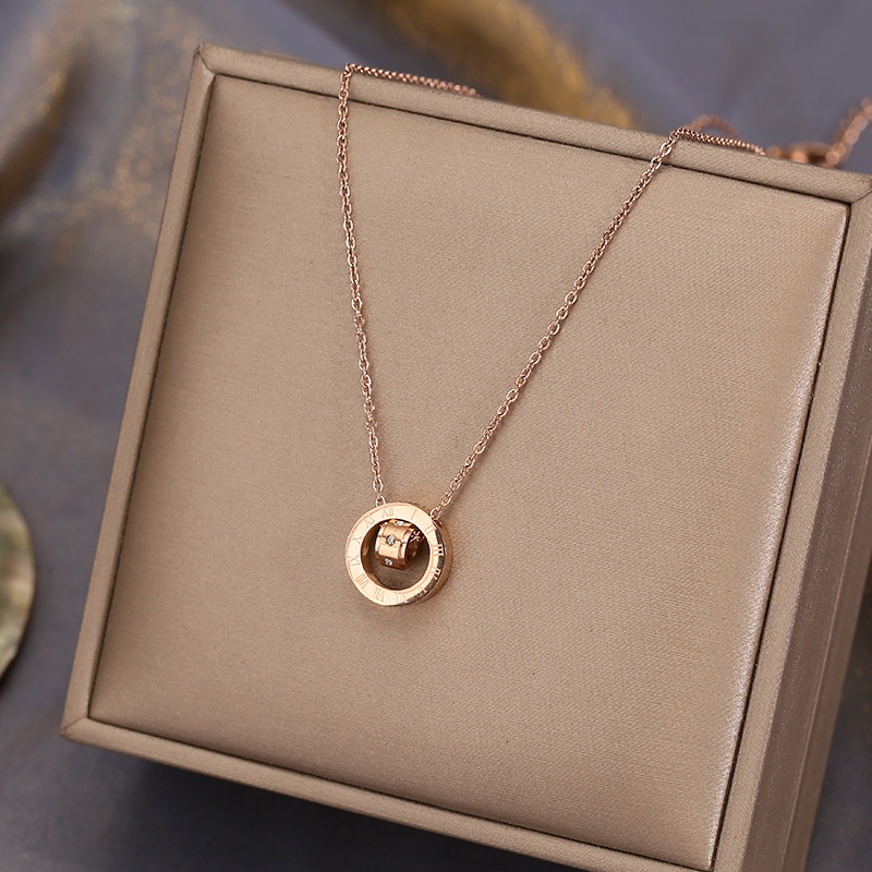 18k Rose Gold Simple Roman Women Elegant Sweet Necklace Refined Pendant Chain not Fade Fashion Gifts N-22079