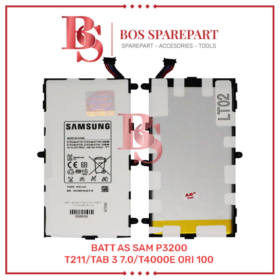 BATTERY AS SAMSUNG P3200 / T211 / TAB 3 7.0 / T4000E ORI 100 / BATERAI / BATRE