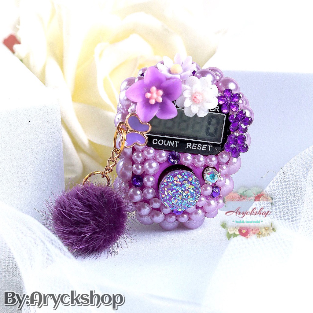 UNGU MUCAM BUNGA POM2 Tasbih digital Swarovski bling Blink Alat Dzikir Souvenir cantik haji Umroh