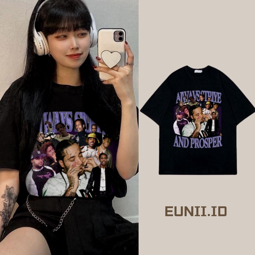 EUNII T-shirt  Lengan Pendek Retro Hip Hop Boy Korean Style/Kaos Atasan Wanita/Baju Kaus Oversize Wanita