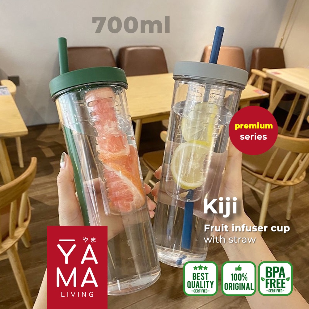 YAMA KIJI Infused Water Bottle Botol Minum Transparan Sedotan Lipat