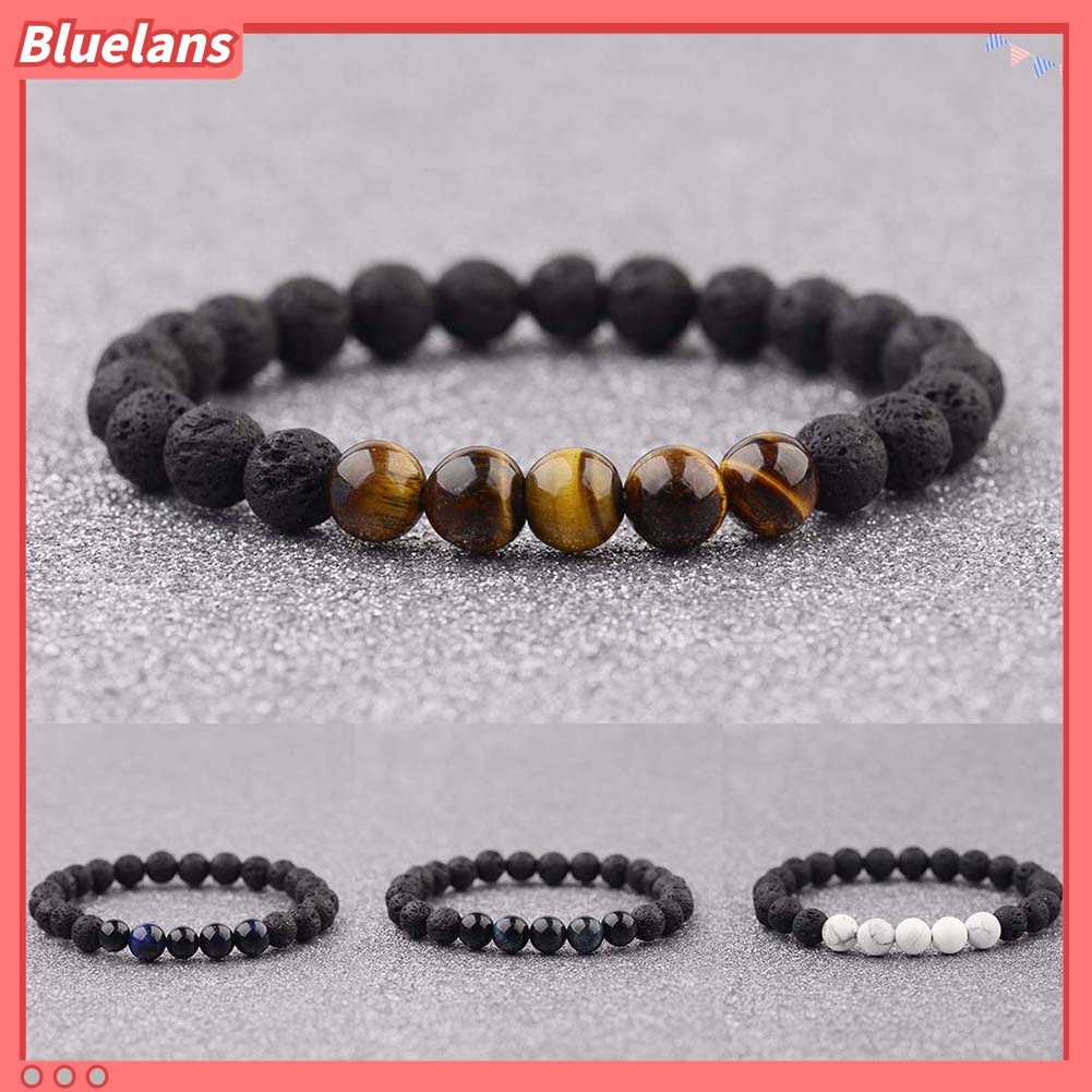 Gelang Manik-Manik Batu Alam Tiger Eye Elastis Untuk Unisex