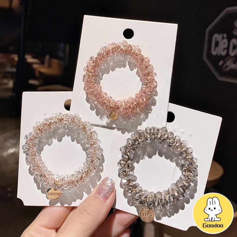 Kristal Berlian Imitasi Gelang Tali Rambut Sederhana Penggunaan Ganda Liontin Bulat -Doo
