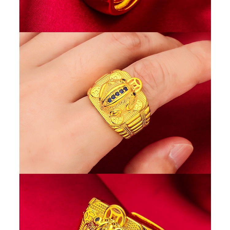 Goldkingdom Perhiasan Fashion Emas Asli Kadar 375 Bangkok Aksesoris Ready Stock Pria Berani Kaya Cincin Bisa Atur Cincin Besar