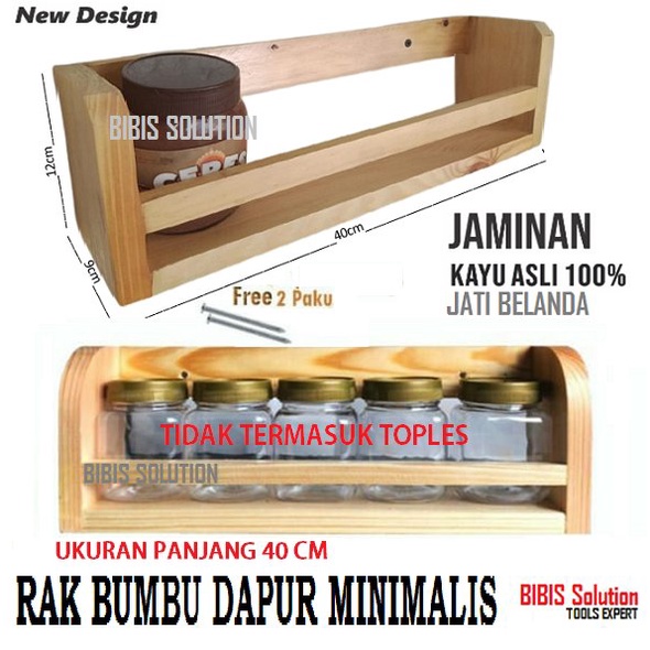 Rak Dapur Kayu Rak Tempat Bumbu Rak Bumbu Dapur Tempel Dinding Kamar Serbaguna Panjang 40 cm