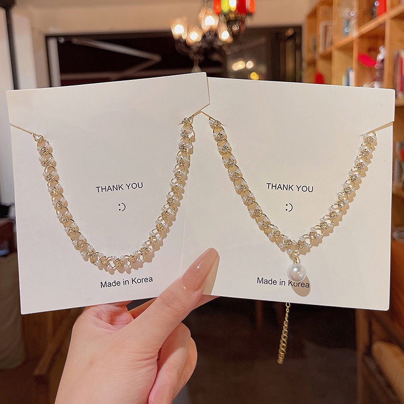 Kalung Choker Hias Mutiara Bahan Zirkon Untuk Wanita