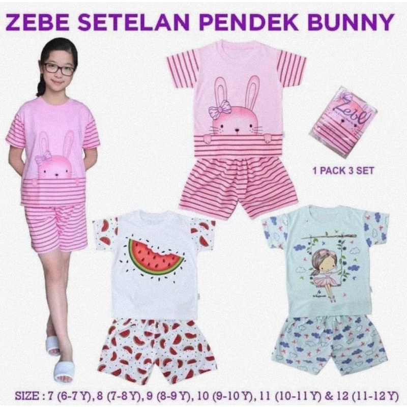 Zebe Setelan Anak Baju Lengan Pendek Celana Pendek Bunny Edition