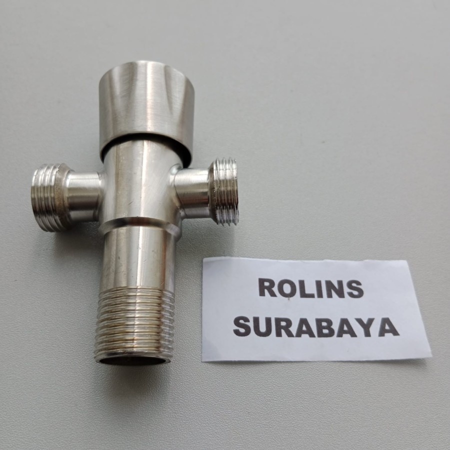 Stop Kran Shower T Stainless Ganda Cabang Dua - 1/2 Inch