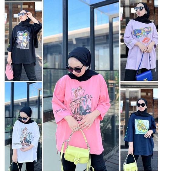 [Art. 33] NEUM Kaos Oversized viral Terbaru t shirt atasan wanita modern - Kaos import semi tunik  k