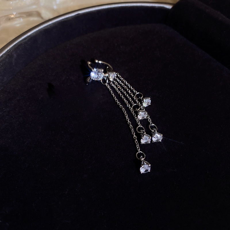 Mhang Anting Tusuk Gantung Rantai Silver Aksen Zircon Untuk Wanita