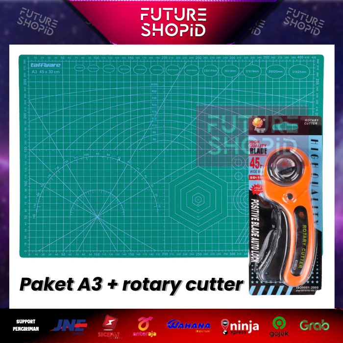 

Paket Cutting Mat A3 (2 sisi) + Rotary Cutter 45mm Craft Desain Ukir Design Tatakan Pemotong Kertas