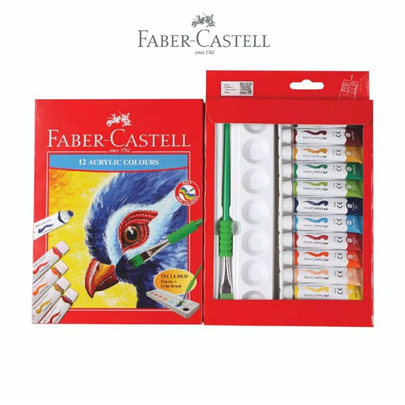 

Faber-Castell 12 Acrylic Colours 12ml Included Palette+Grip Brush / Cat Akrilik Faber 12WX@12ml