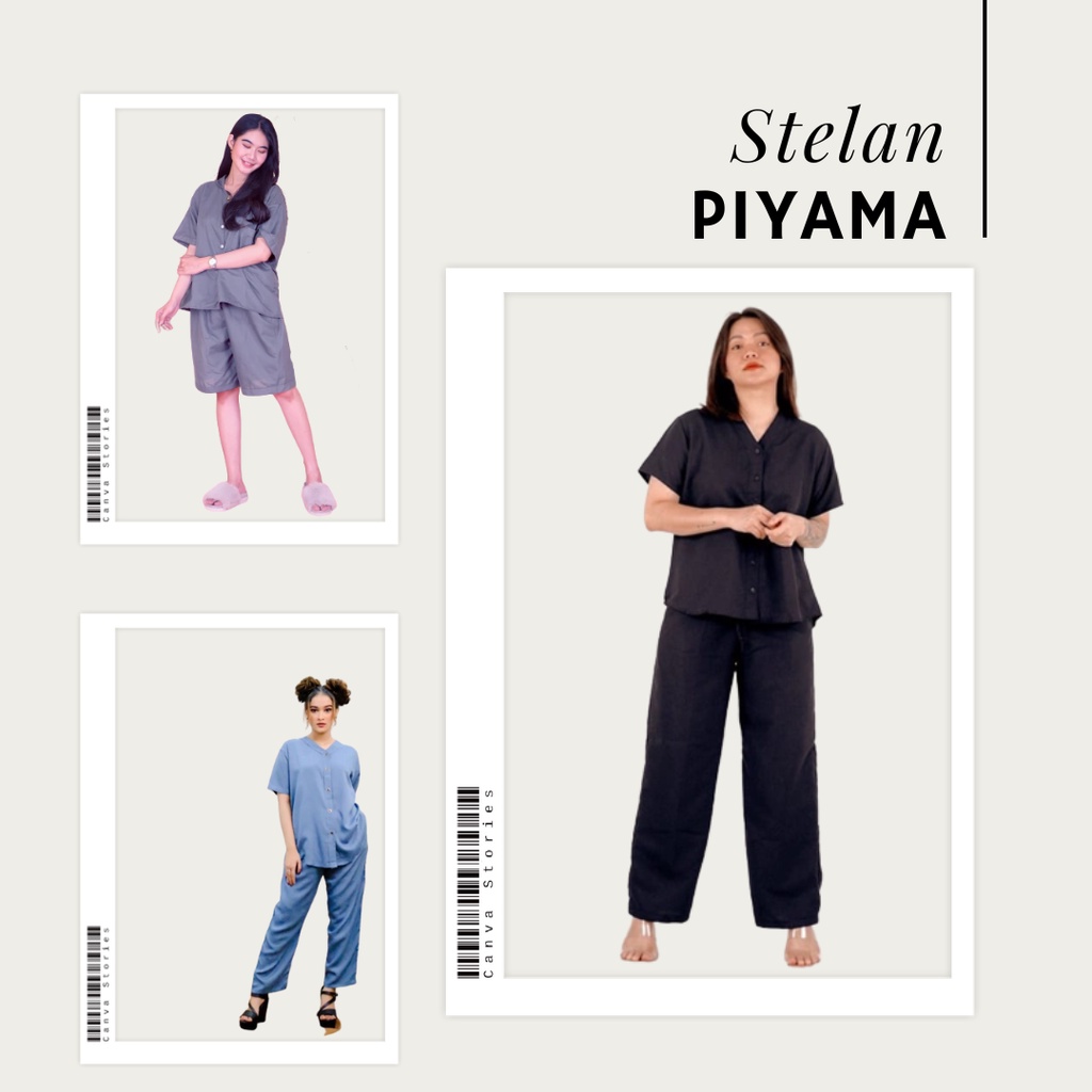 Stelan Piyama Baju Dan Celana Tidur Lengan Pendek - Set Piyama Baju Dan Celana Bahan Rayon Twill - S