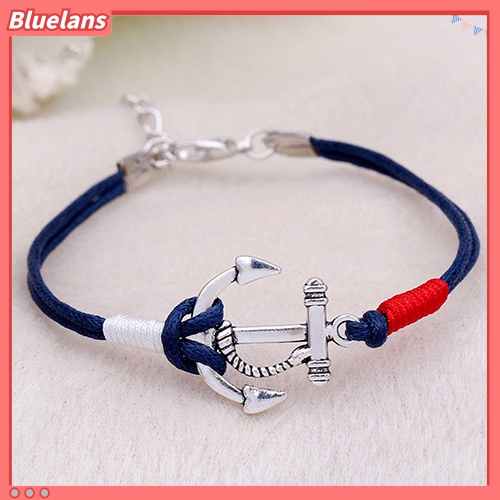 Bluelans Women Fashion Summer Jewelry Silver Anchor Multilayer Rope Braided Bracelet