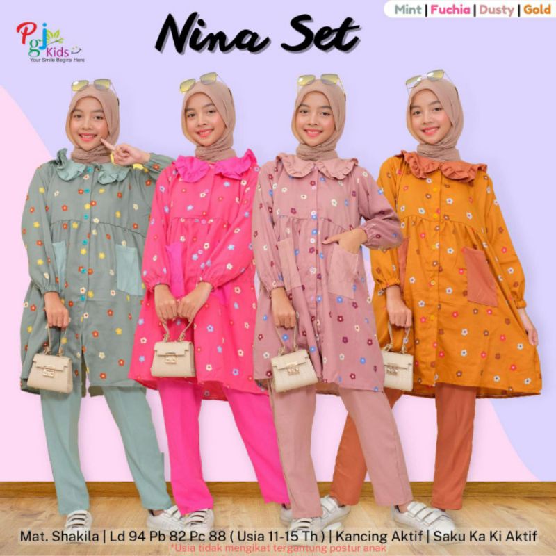100% ORI Nina daily set anak teen by PGJ Kids / Ld 94 Pjc 88