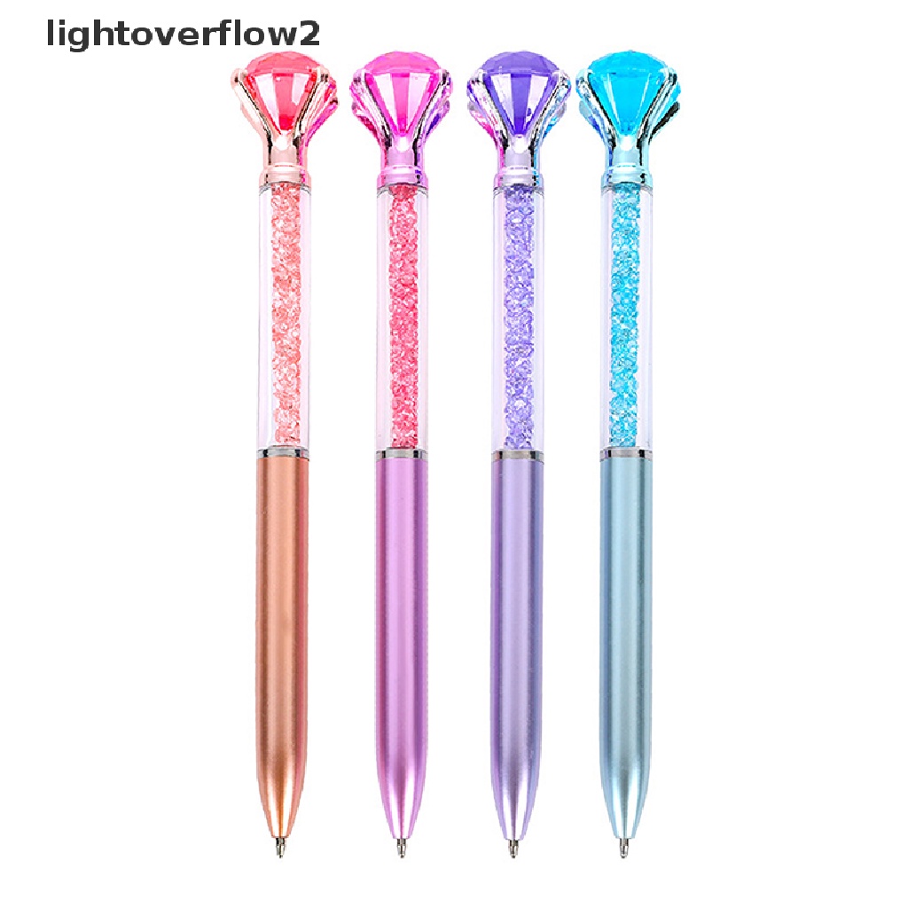 (lightoverflow2) 1pc Pulpen Tinta Hitam Aksen Kristal Berlian Imitasi Untuk Sekolah / Kantor