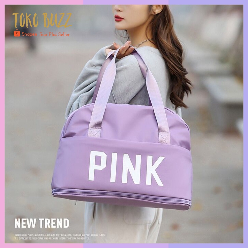 TAS TRAVEL BAG PINK FASHION Duffle Jinjing Wanita Traveling Olahraga Gym Piknik Outdoor Waterproof Bahan Premium Korea Style