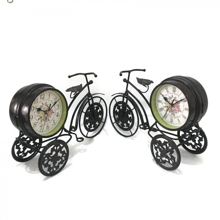 Vintage Retro Metal Bicycle Two Sided Table Clock Decoration