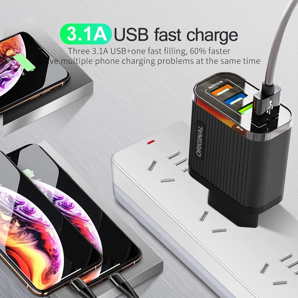 Adapter power charger 4 port USB Tipe-C Fast Charging 3.0 5V 3A Untuk Iphone