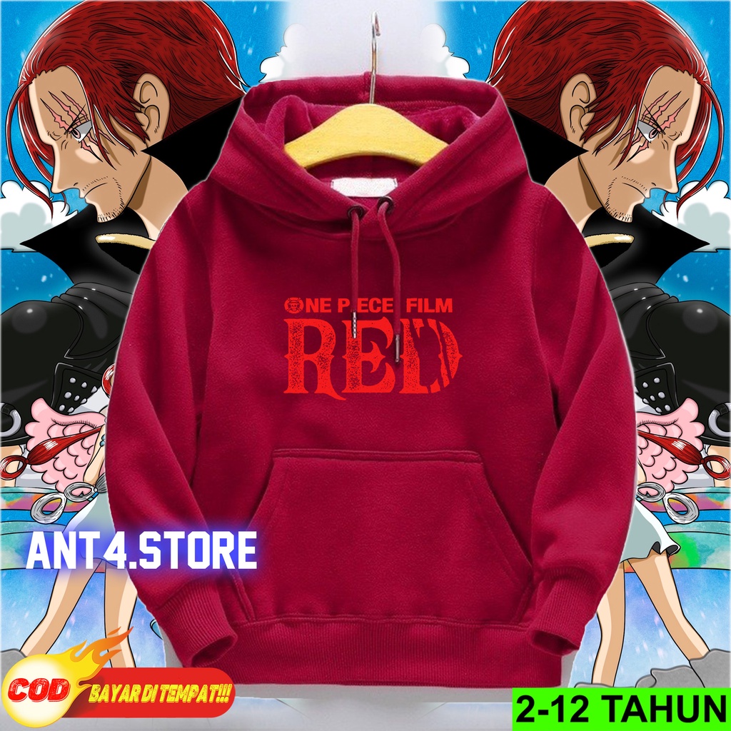 Hoodie Anak One Piece Red Usia 2 - 12 Tahun Sweater Hodie Anak Laki Laki Perempuan Jaket Anime