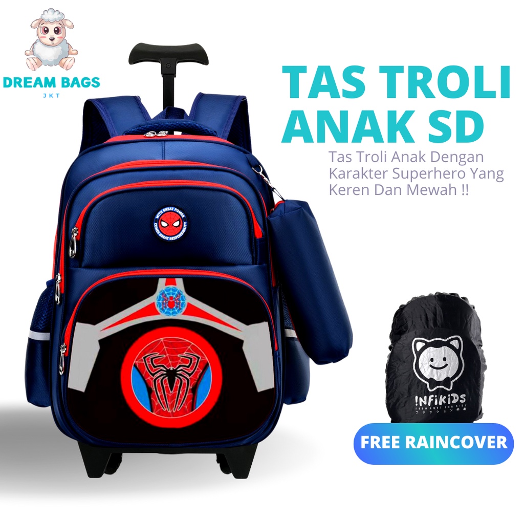 Tas Troli Anak Laki Laki Sekolah SD Tas Koper Dorong Anak Cowok DREAM BAGS DB-631C Import